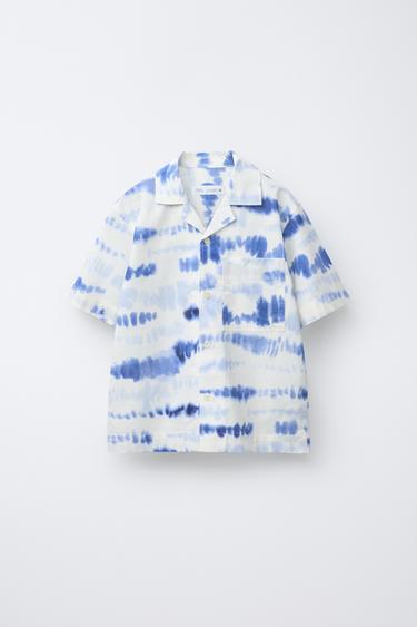 Zara TIE-DYE SHIRT - Ecru / Blue