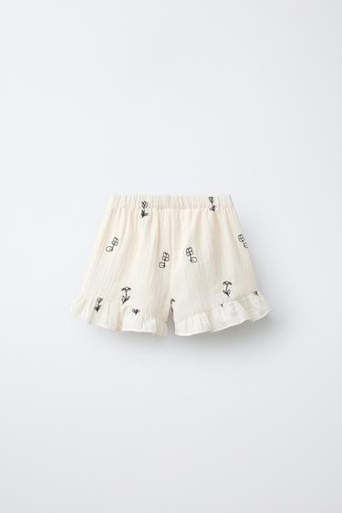 BERMUDA TEXTURÉE FLEURS BRODÉES - Écru de Zara - Image 1
