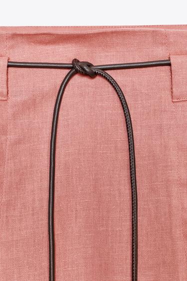 LINEN BLEND MIDI SKIRT WITH BELT - MARSALA by Zara - Image 6
