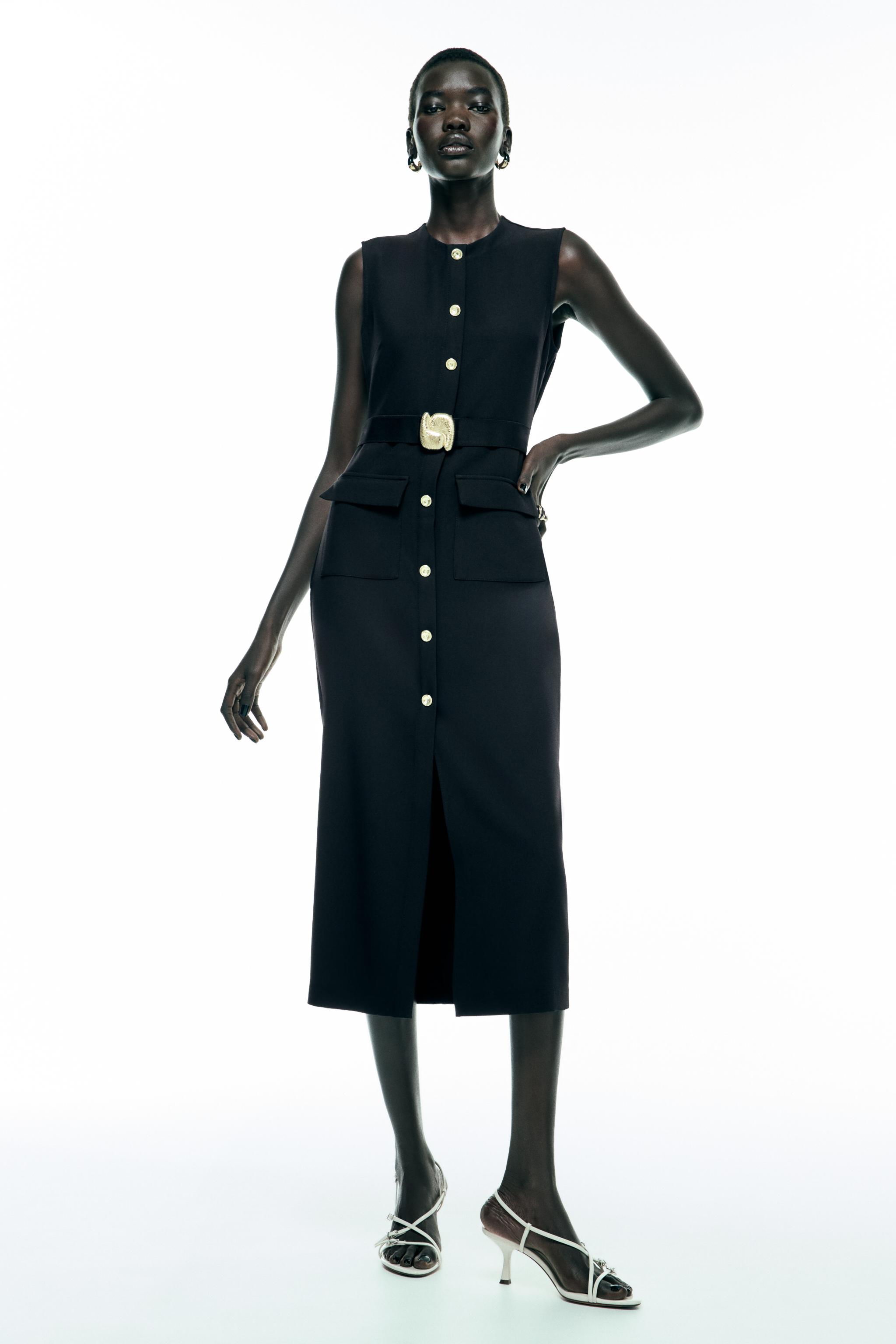 MIDI BUTTON DRESS - Black | ZARA New Zealand