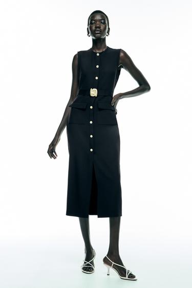 MIDI BUTTON DRESS - Black by Zara - Image 0