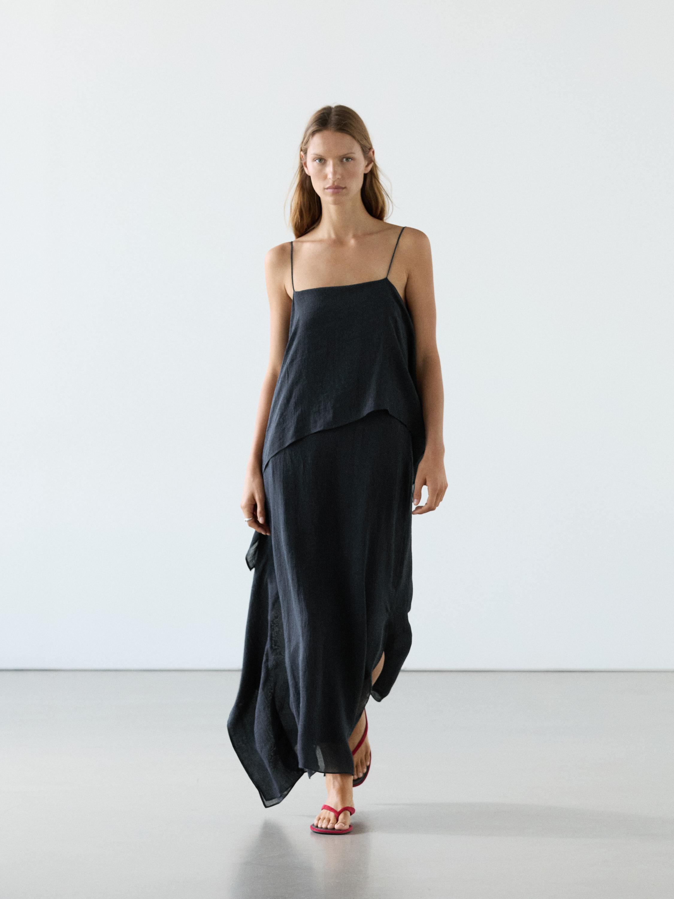 Midi dress with asymmetric ruffle detail