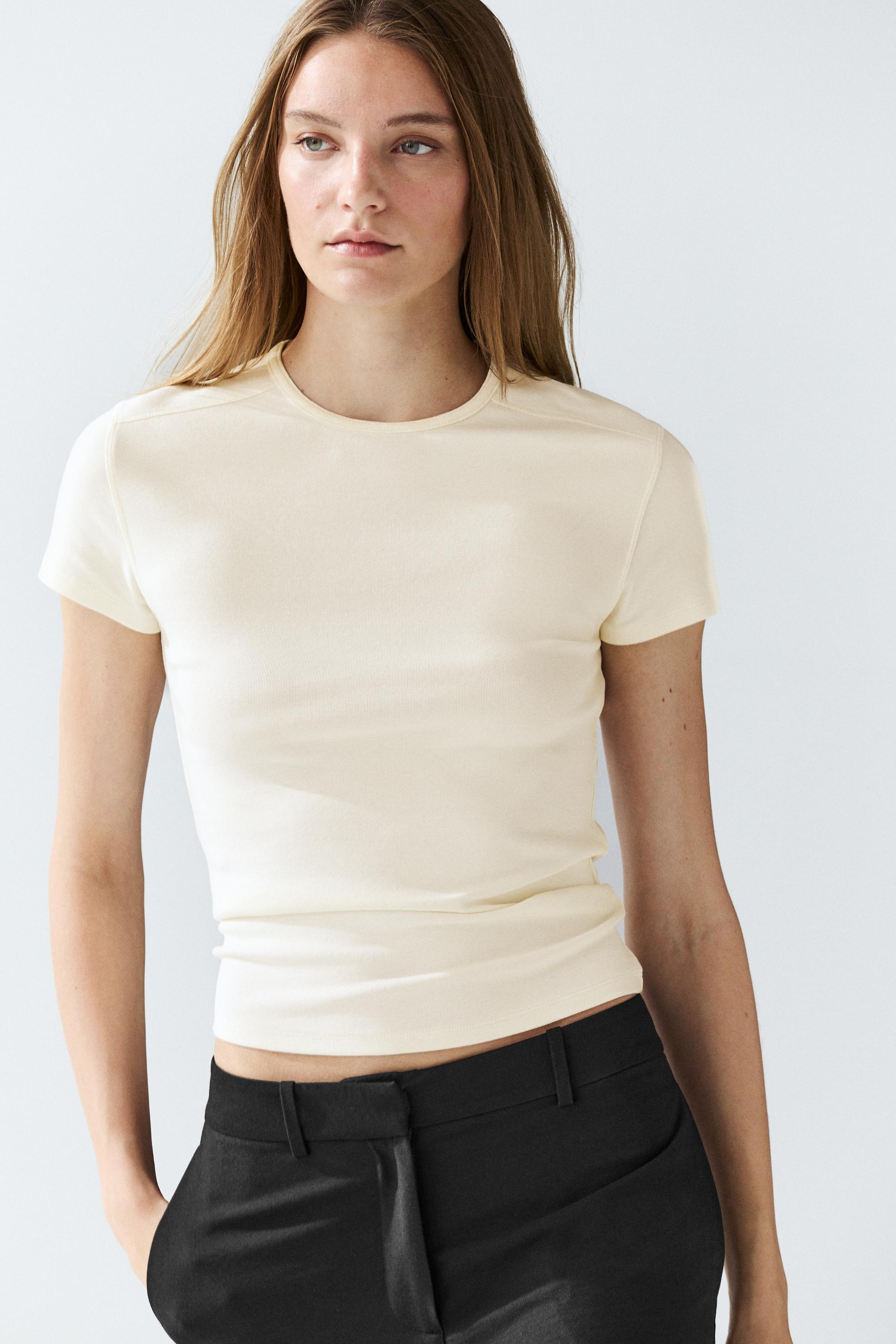 Short sleeve cotton blend T-shirt — Ecru