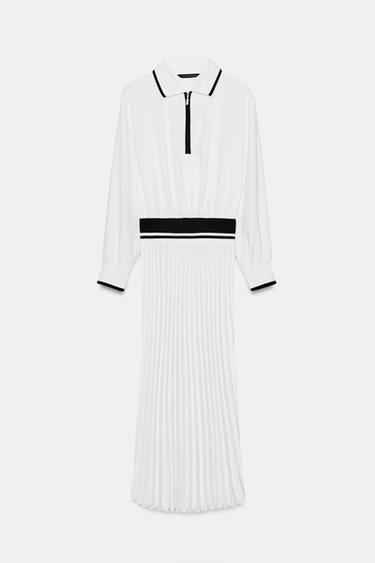 PLEATED CONTRAST MIDI DRESS - White by Zara - Image 8