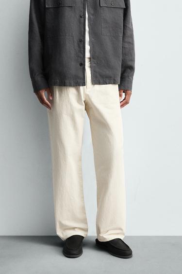 Zara PLEATED HERRINGBONE PANTS - Ecru