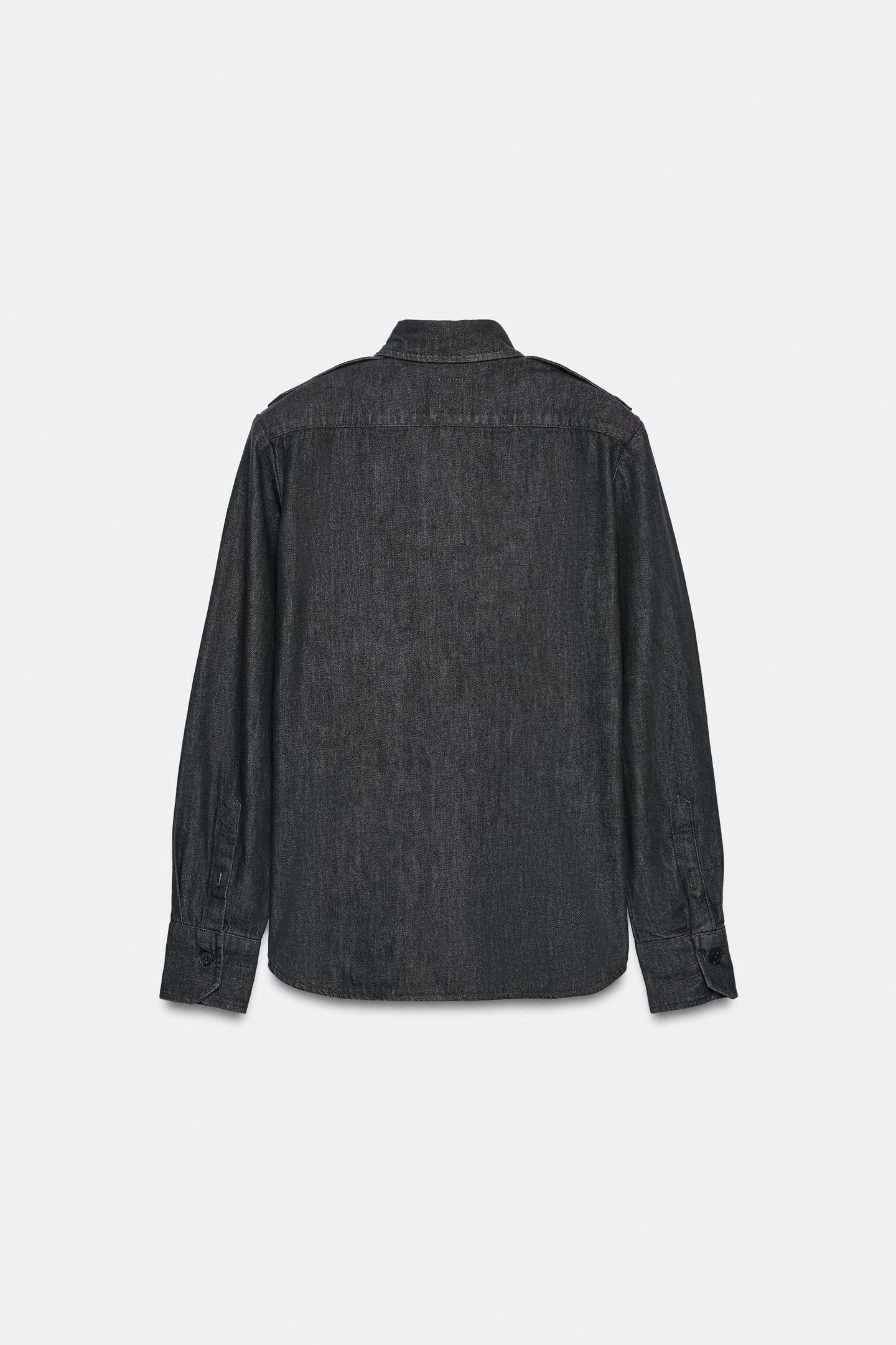 Женская рубашка Zara Trf Denim Pocket, цвет: Серый — фото 6