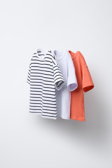 THREE-PACK OF STRIPED T-SHIRTS - Intense coral by Zara