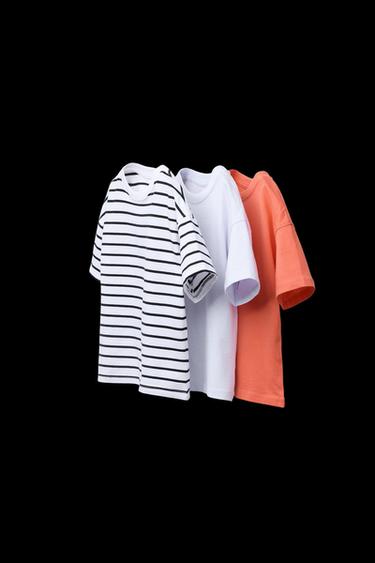 3ER-PACK GESTREIFTE T-SHIRTS - Kräftiges Korallenrot von Zara - Bild 0
