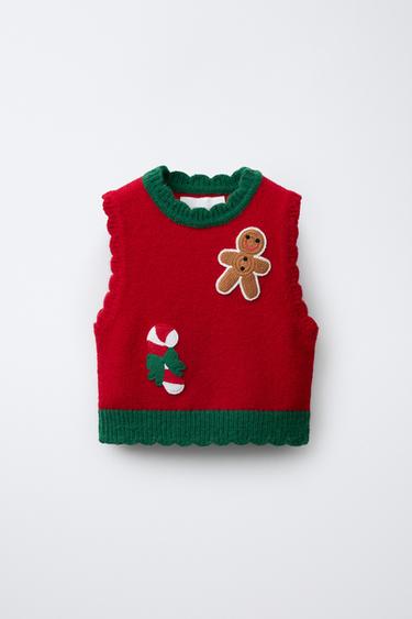 Zara CROCHET PATCH KNIT VEST - Red - Image 0
