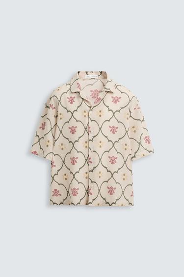 CAMISA ESTAMPADO ROMBOS - Beige de Zara