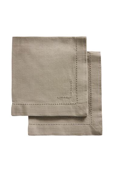 Zara HEMSTITCHED COTTON NAPKIN PACK (PACK OF 2) - Gray