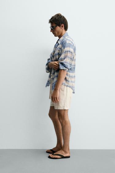 SHORT RELAXED FIT EN COTON ET LIN - Beige clair de Zara - Image 3
