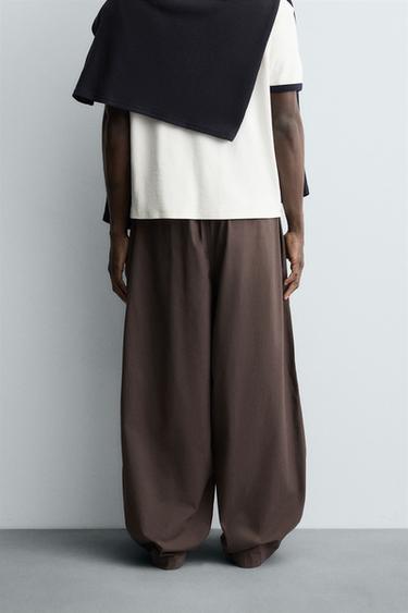 BALLOON FIT PLEATED TROUSERS - Brown by Zara - Image 2