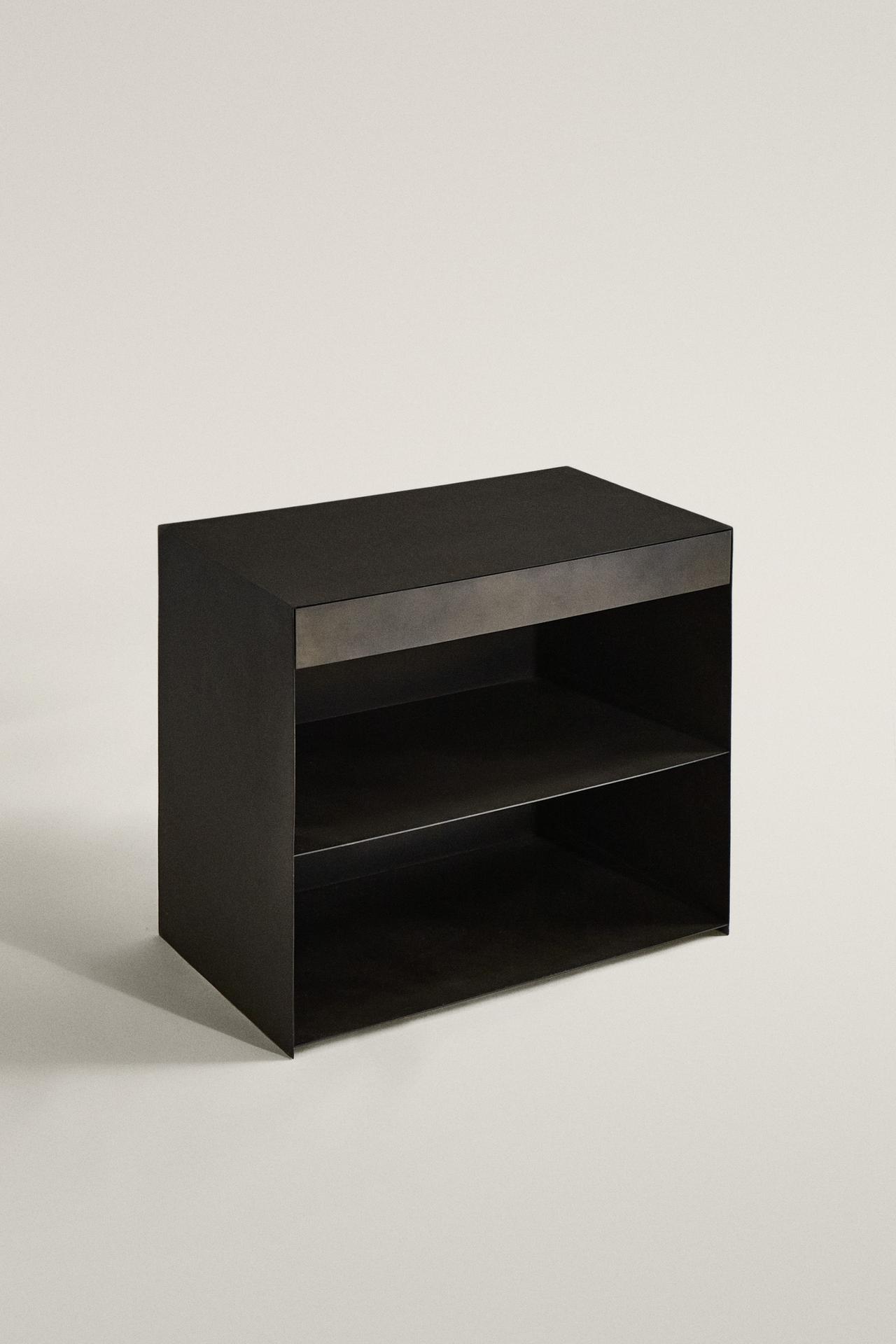 METAL BEDSIDE TABLE WITH DRAWER — Charcoal