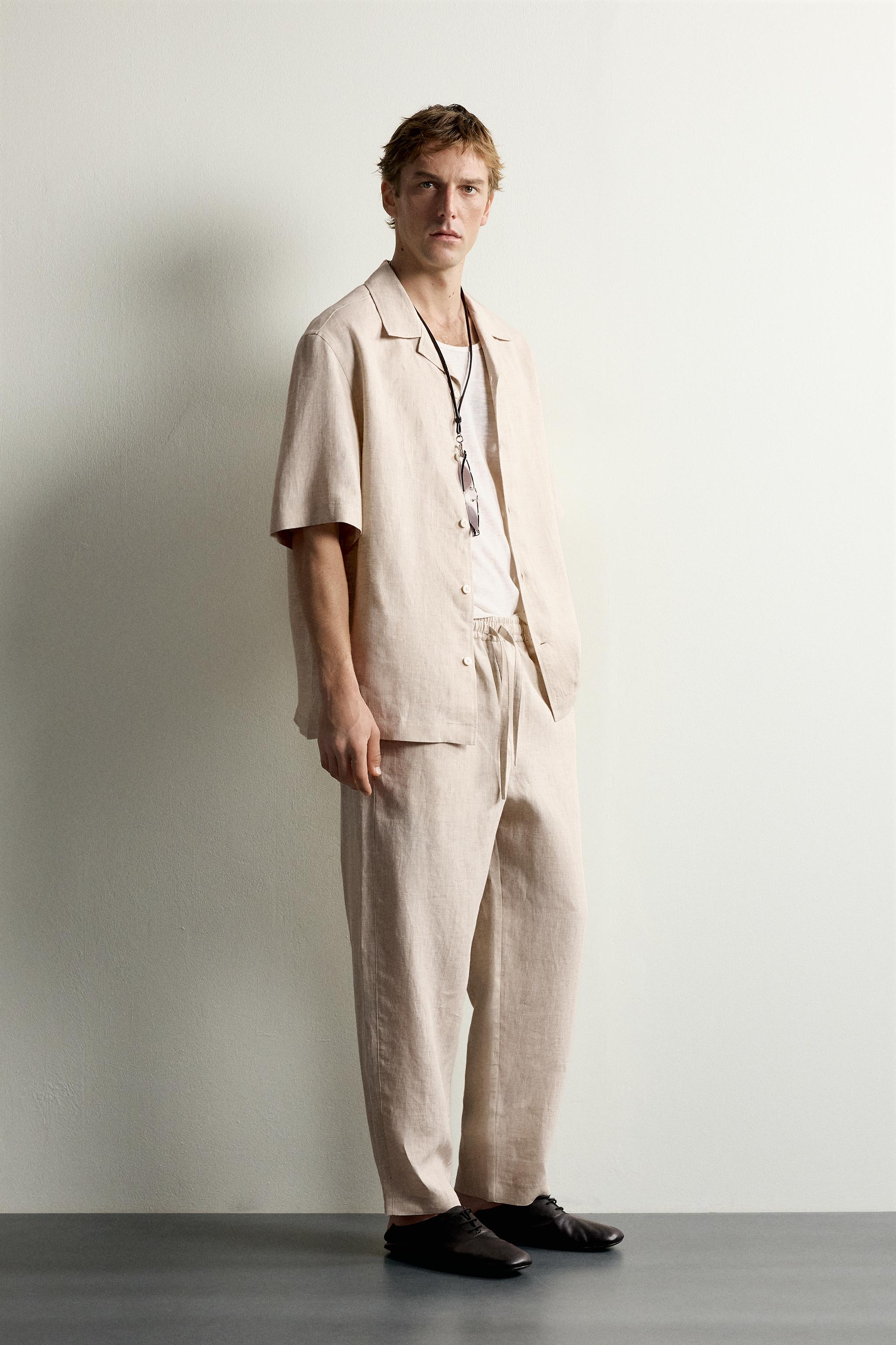 100% LINEN RELAXED-FIT PANTS