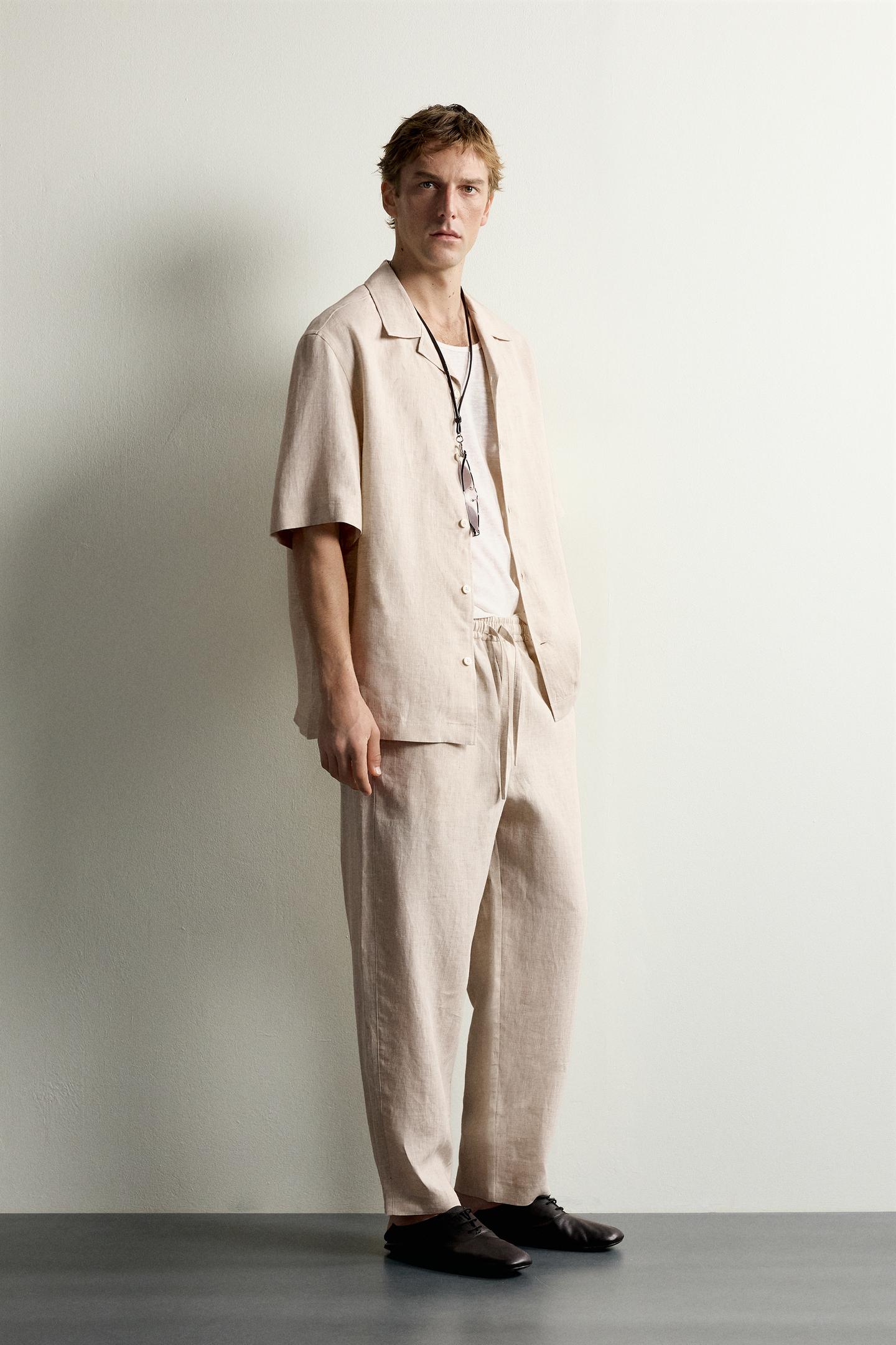 Мужские брюки Zara 100% Linen Relaxed-Fit, цвет: Светлый бежевый — фото 4