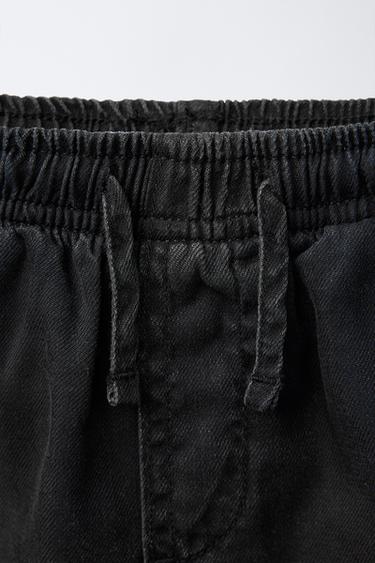 DENIM BERMUDA SHORTS WITH ELASTIC WAIST - Black by Zara - Image 2
