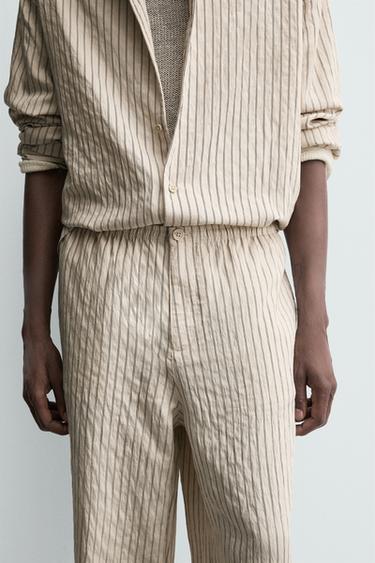 STRIPED WRINKLED-EFFECT FLOWING TROUSERS - Ecru by Zara - Image 5