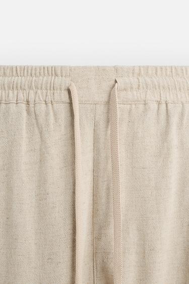 REGULAR FIT VISCOSE-LINEN TROUSERS - Light beige by Zara - Image 8