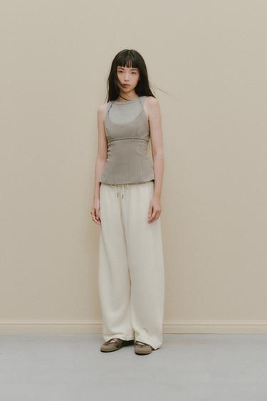ワイドレッグ ラスティックパンツエクリュ0Zaraのワイドレッグ ラスティックパンツ - エクリュ - 画像 0