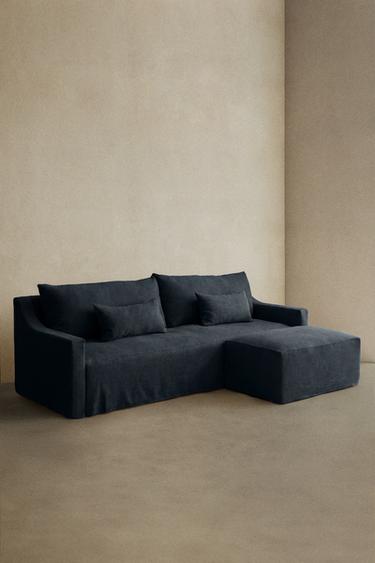 SOFA WITH REMOVABLE WASHED LINEN COVER — Blue 2