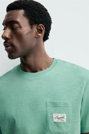 T-SHIRT REGULAR FIT POCHE PIÈCE - Vert menthe de Zara - Image 4
