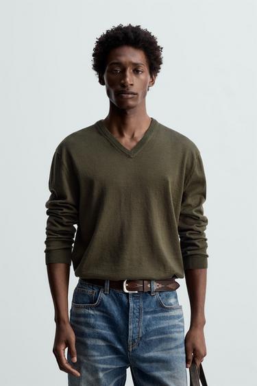 Zara WOOL - COTTON SWEATER - Khaki