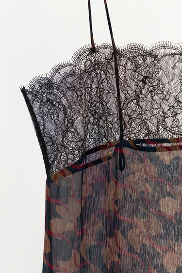 100% VISCOSE PRINTED LACE TOP - navy by Zara - Image 6