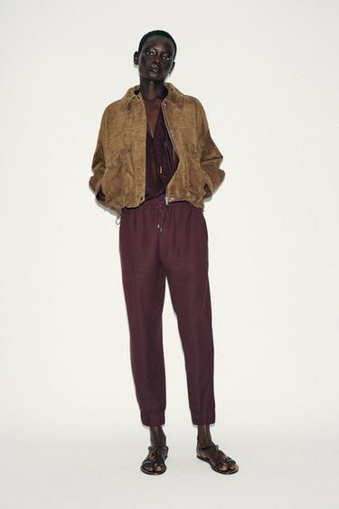 CUFFED HEM TROUSERS - Burgundy by Zara