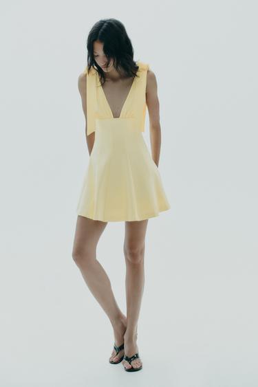 Zara COMBINATION BOW SHORT DRESS - Yellow