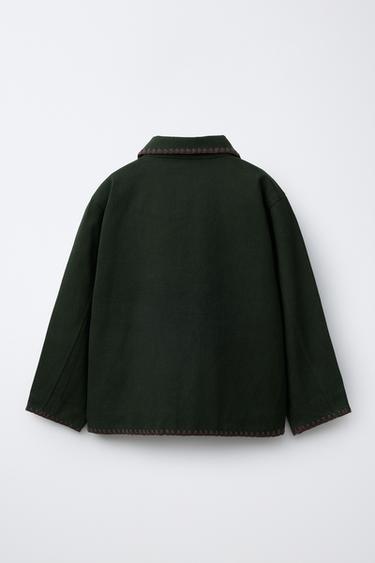 Zara CONTRAST EMBROIDERY JACKET - Mid-green