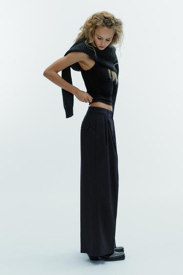 PINSTRIPED TROUSERS WITH DARTS AND POCKET FLAPS - Navy / White by Zara - Image 2