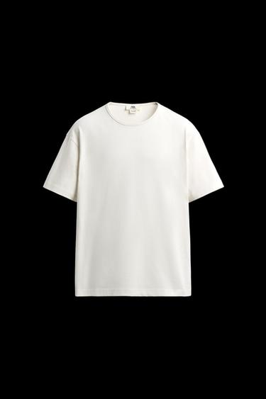 HEAVYWEIGHT RIBBED TRIM T-SHIRT - Oyster-white by Zara