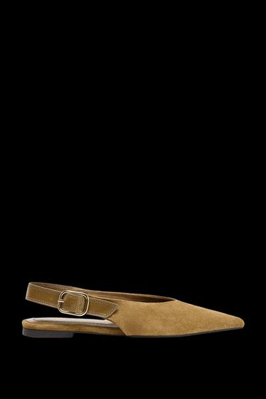 Zara COMBINED LEATHER SLINGBACK SHOES - Khaki Green - Image 0