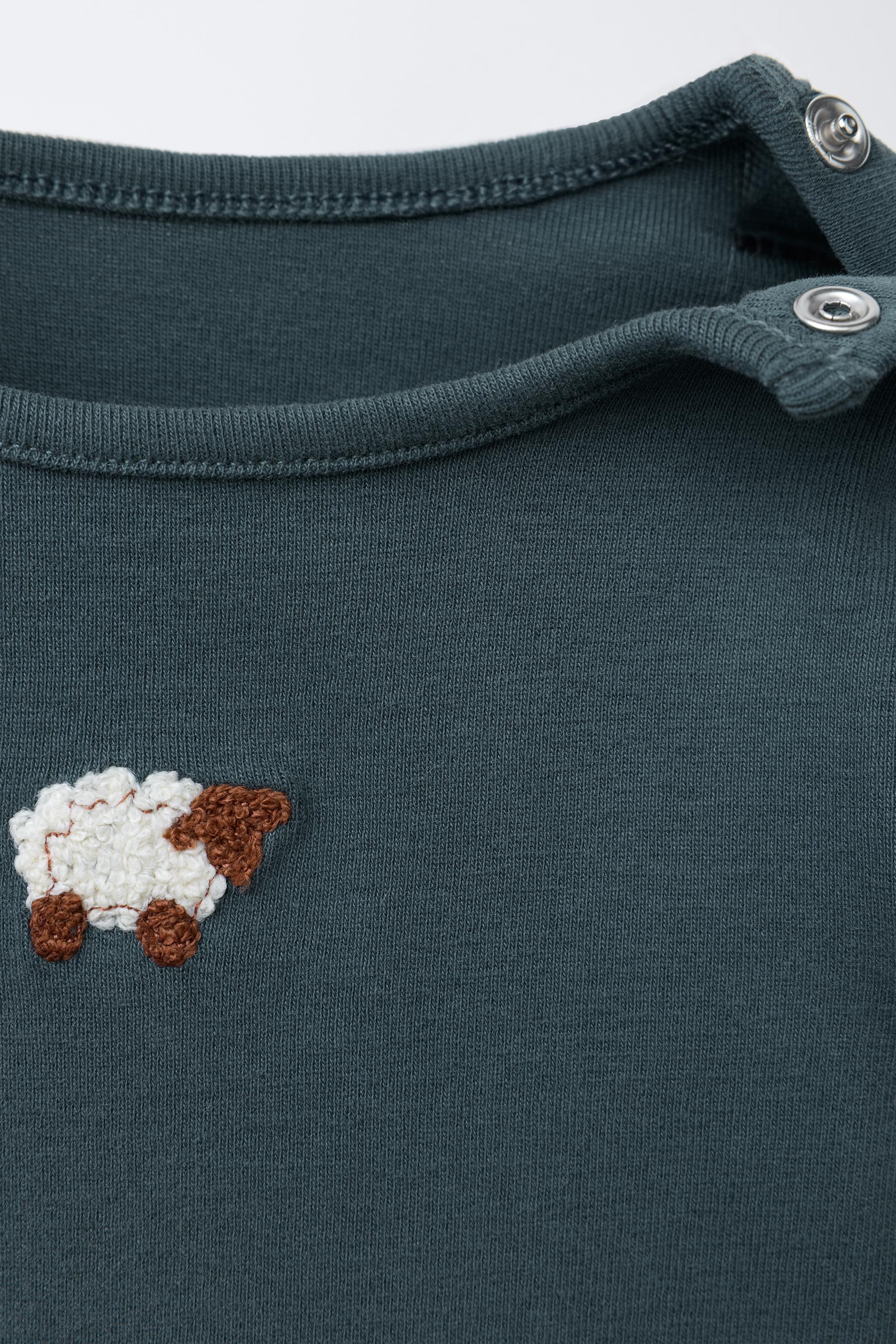 ネイビー 刺繍入り ボディスーツ E70 ヒツジ刺繍入りボディスーツ＆レギンスセット - オイル | ZARA