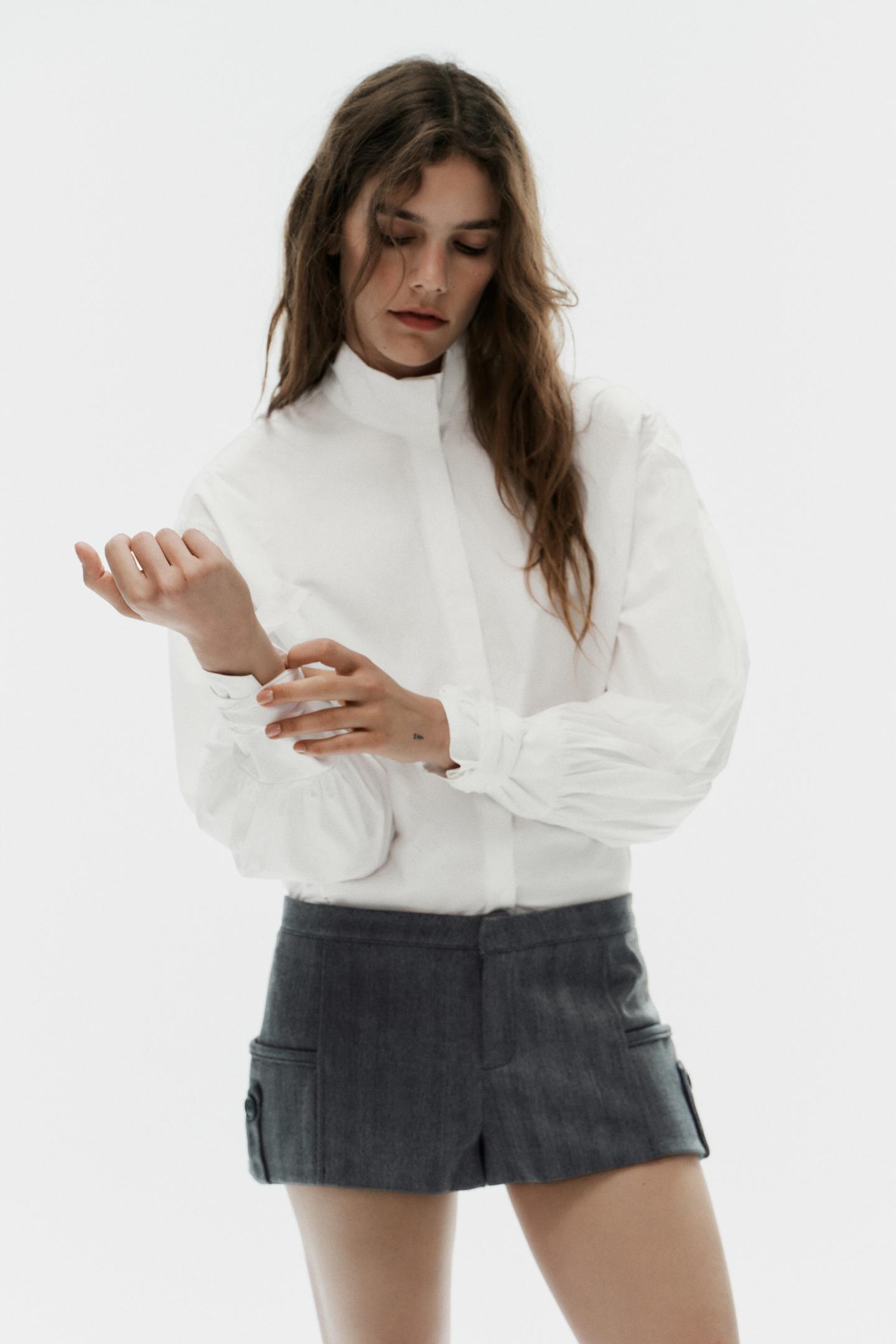 Женская рубашка Zara Popelin Bow, цвет: Белый — фото 2