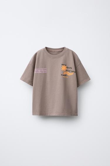 Zara 衝浪印花成衣染色 T 恤 - 棕色 / 暗灰褐色