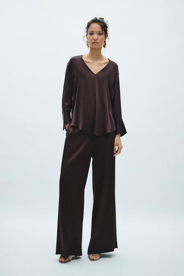 ZW COLLECTION SATIN TOP - Chocolate by Zara - Image 0