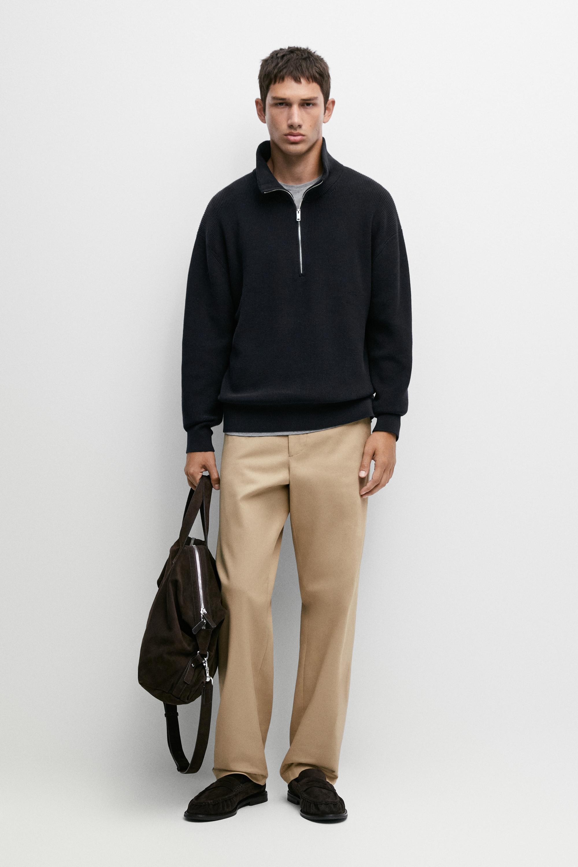 100% cotton mock neck knit sweater - Navy blue | ZARA United States