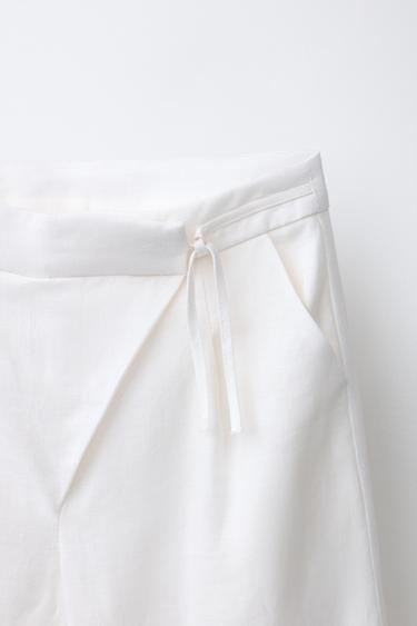 100% LINEN CROSSOVER WAIST WIDE-LEG TROUSERS - Ecru by Zara - Image 2