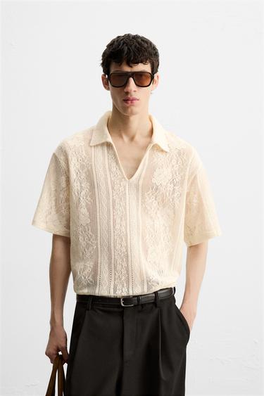 ÁO POLO VẢI JACQUARD DỆT HOA VĂN - Kem từ Zara