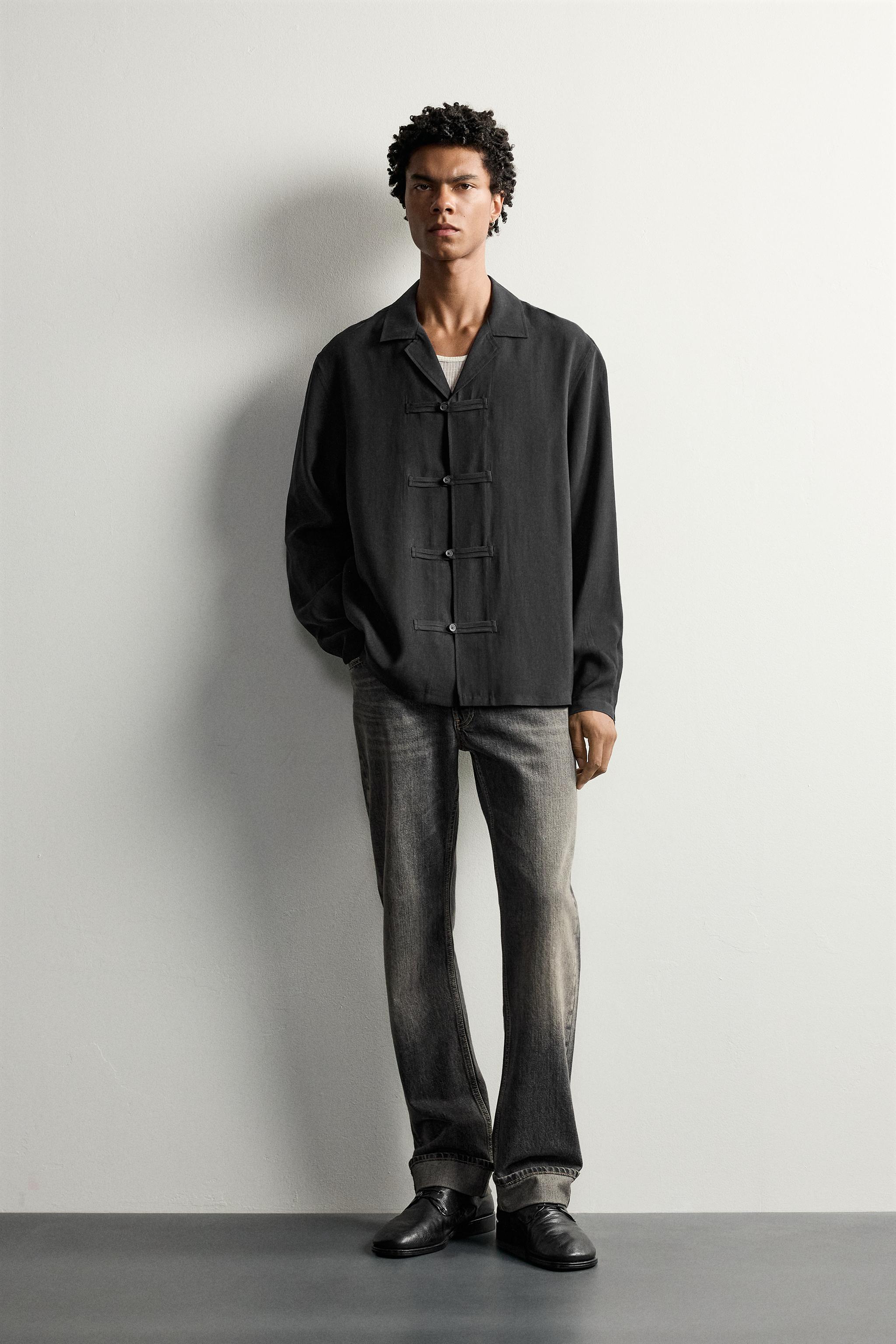 FLUID FABRIC SHIRT WITH FROG FASTENING