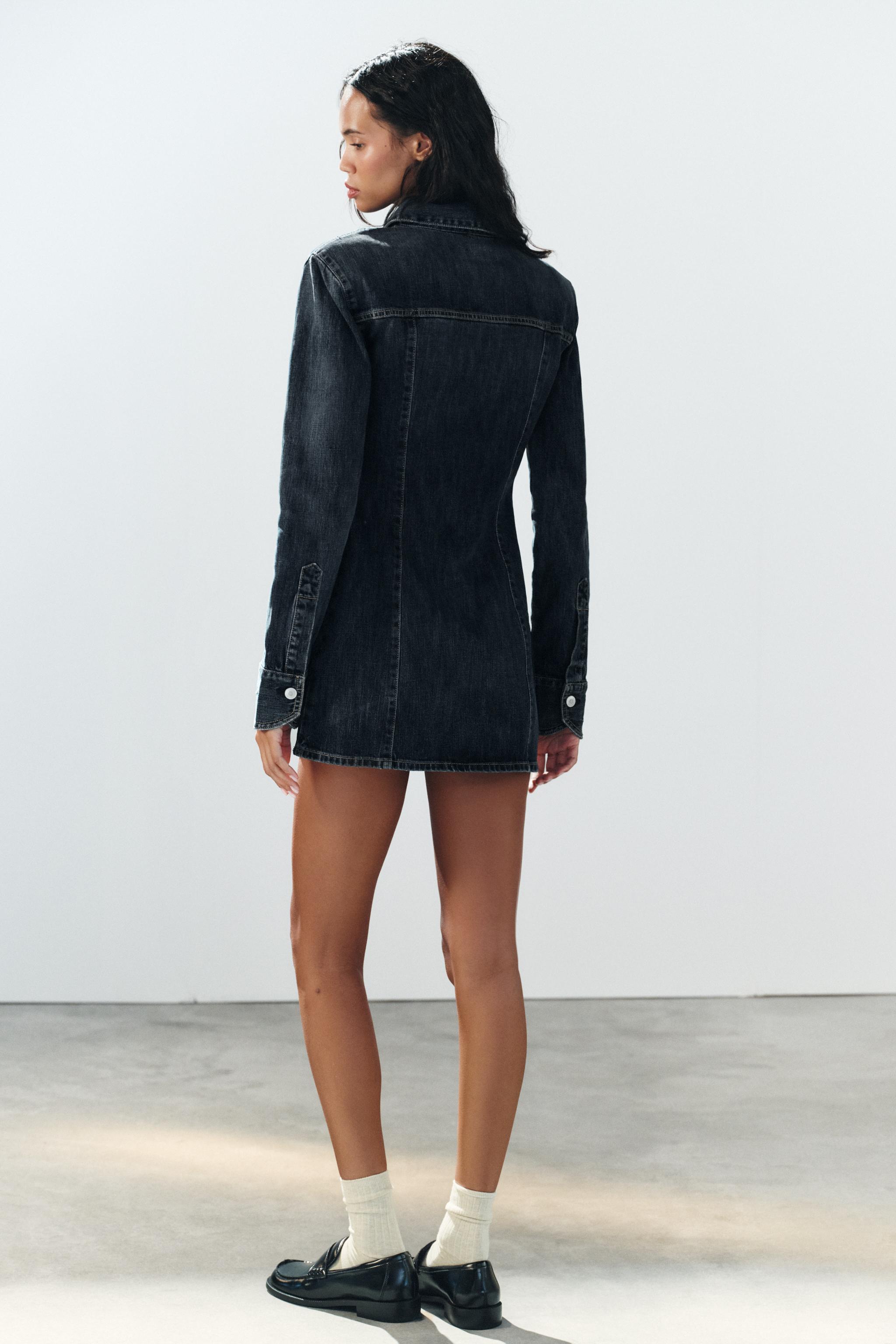 Zara TRF DENIM MİNİ VATKALI ELBİSE görsel 5