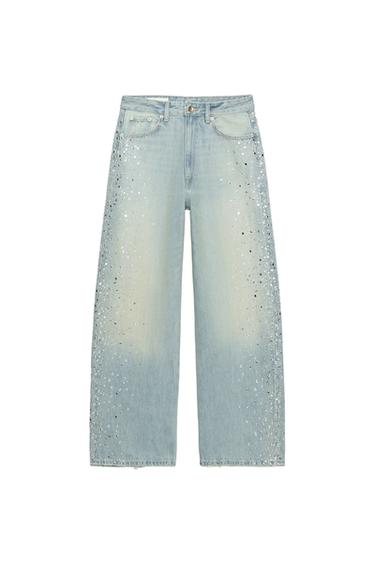 Zara TRF RHINESTONE WIDE-LEG JEANS - Blue