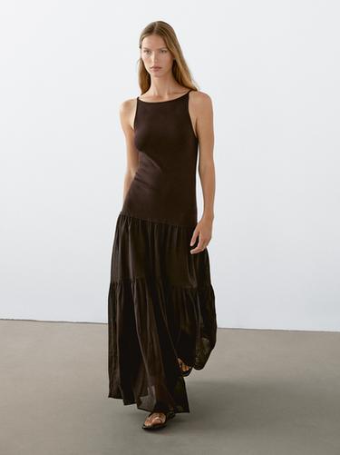 Zara Long strappy cotton blend dress - Mink marl - Image 0