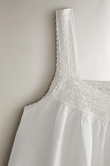 TOP BRETELLES COTON DENTELLE - Blanc de Zara - Image 2