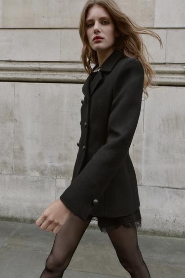 MANTEAU CROISÉ AVEC LAINE - Noir de Zara - Image 2