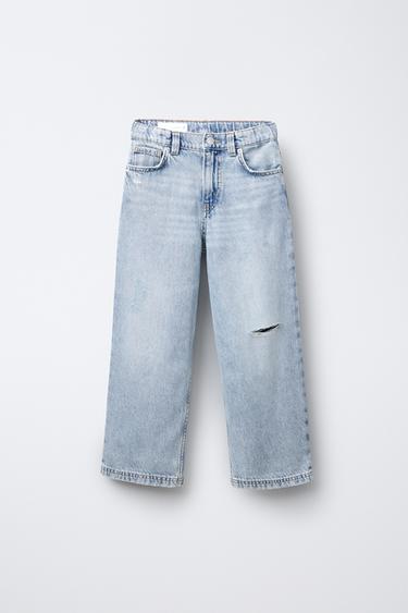 JEANS RELAXED BAGGY ستايل ممزّق - أزرق الخاص بـ Zara