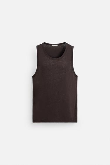 Zara 100% LINEN TANK TOP - Brown / Taupe