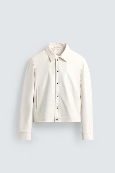 SHINY LEATHER EFFECT JACKET - Oyster-white by Zara